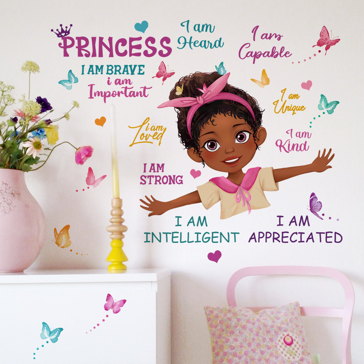 Pink princess inspirational slogan wall stickers living room girl bedroom decoration wallpaper PVC self-adhesive paper