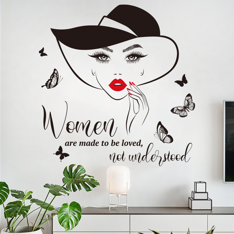 Straw Hat Girl Wall Sticker English slogans Decals  Living Room Decorative Wallpaper