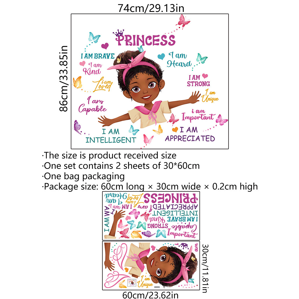 Cartoon Black Girl Inspirational Text Wall Sticker Wall Decals Waterproofs And Removable Wallpaper