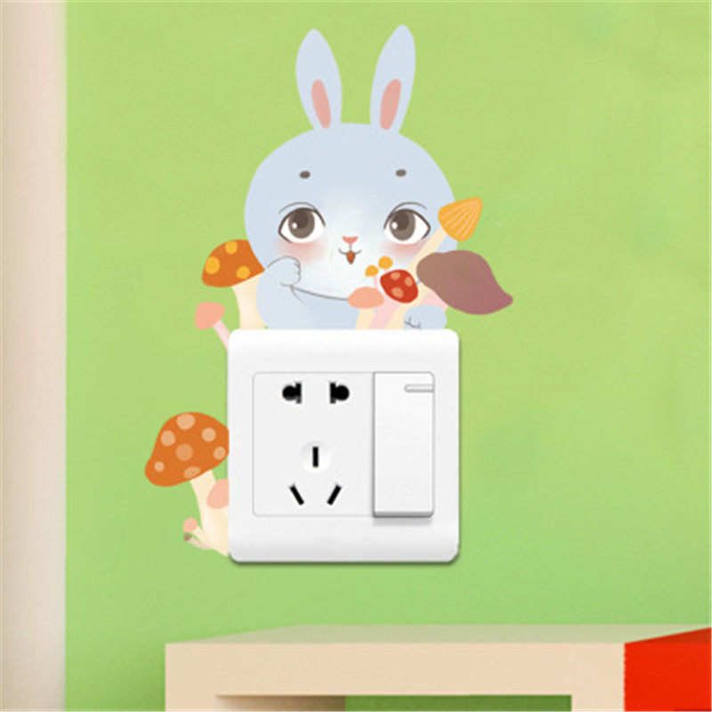 Cartoon Rabbits Switch Sticker Cute Light Blue Bunny Wallpaper For Kid's Room Hot Sale Modern Style Home Decoration