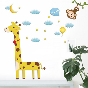 Giraffe Monkey Stickers Clouds Stars Wall Sticker Home Decor Wallpaper For Living Room Bedroom Sofa Background Decor Wall Decal