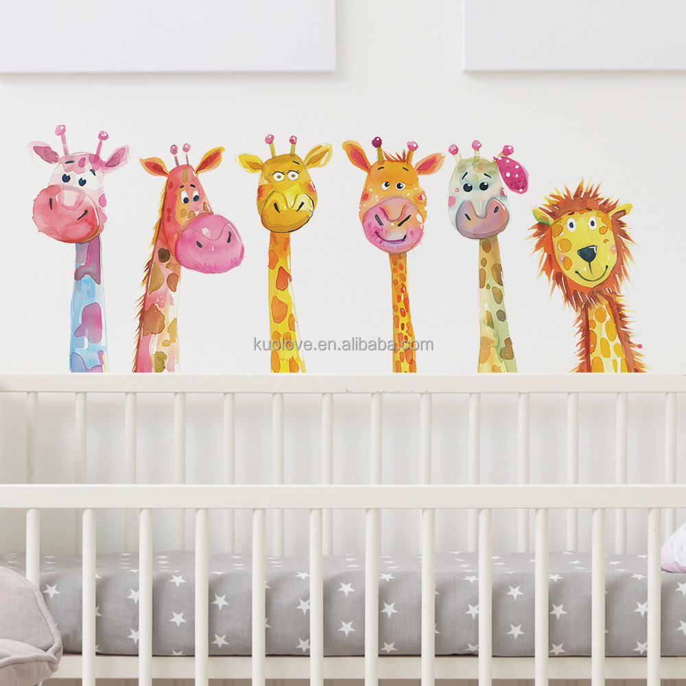 Cartoon painted giraffe family wall stickers Children's bedroom living room decoration wallpaper self-adhesive PVC stickers