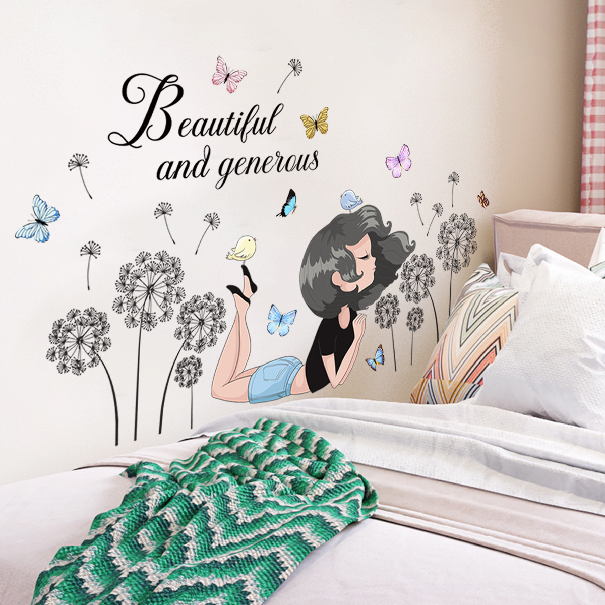 Soft Dandelion Girl Wall Sticker For Kids Room Indoor Wallpaper For Decoration And Promotion