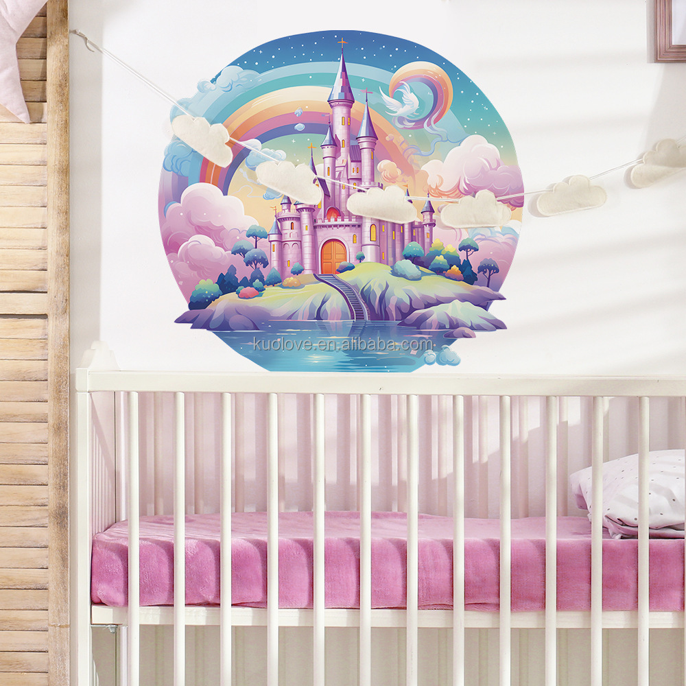 Cartoon dream castle Rainbow wall stickers Princess bedroom living room decorative wall stickers self-adhesive pvc wallpaper