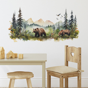 Cartoon animal brown bear Wall Sticker Dream Forest Decals Living Room Decorative Wallpaper