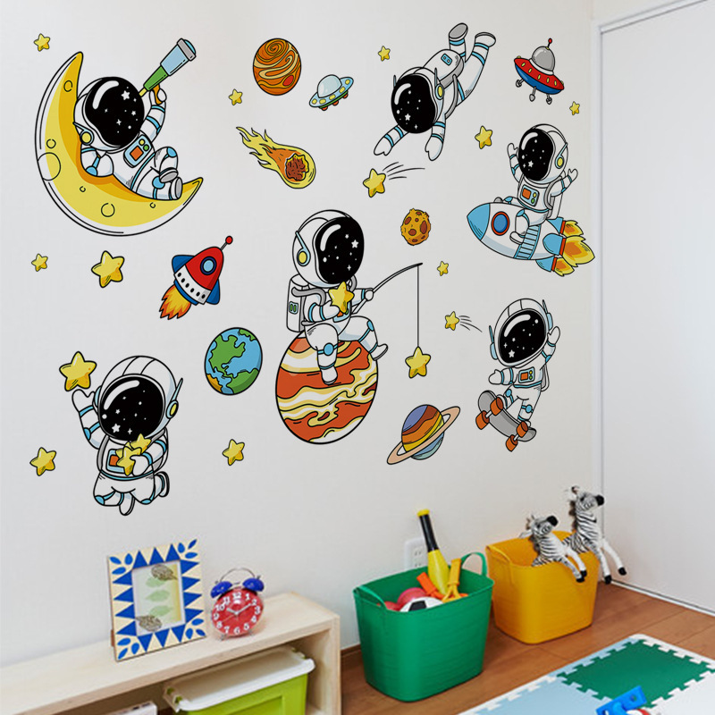 Space Odyssey Wall Sticker Cartoon Astronauts and Space Decals  Living Room Decorative Wallpaper