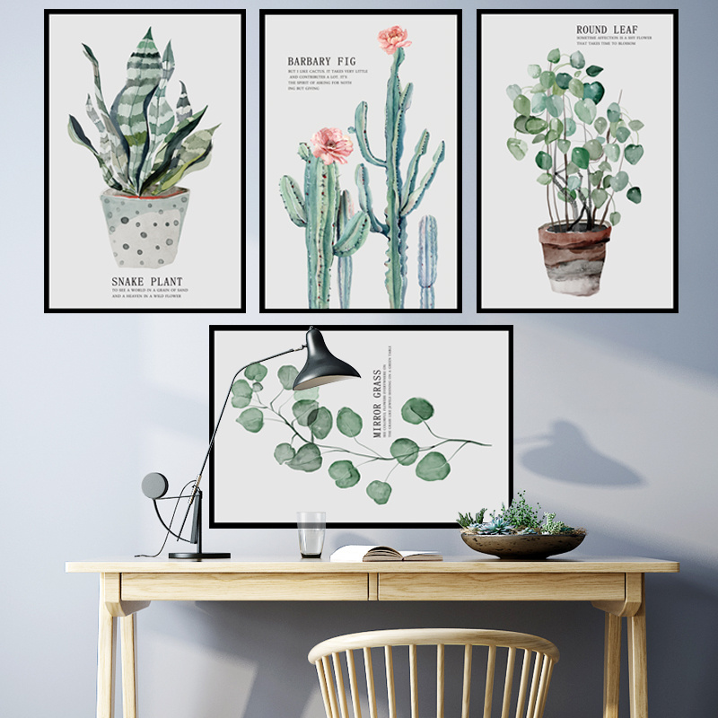 Green Cactus Potted Plants Wall Decals Plant Frame Wall Sticker Home Decor For Living Room Bedroom TV Background Wallpaper