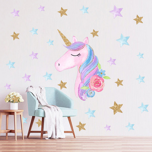 Cartoon stars Unicorn wall stickers Children's bedroom living room decoration wallpaper can be removed self-adhesive stickers