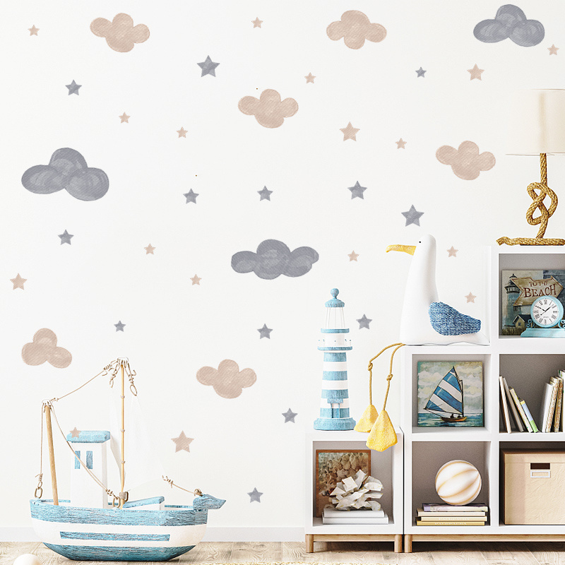 Cartoon Cloud Stars Wall Stickers Kid's Living Room Wallpapers Creative Children Bedroom Decal Self Adhesive TV Background Mural