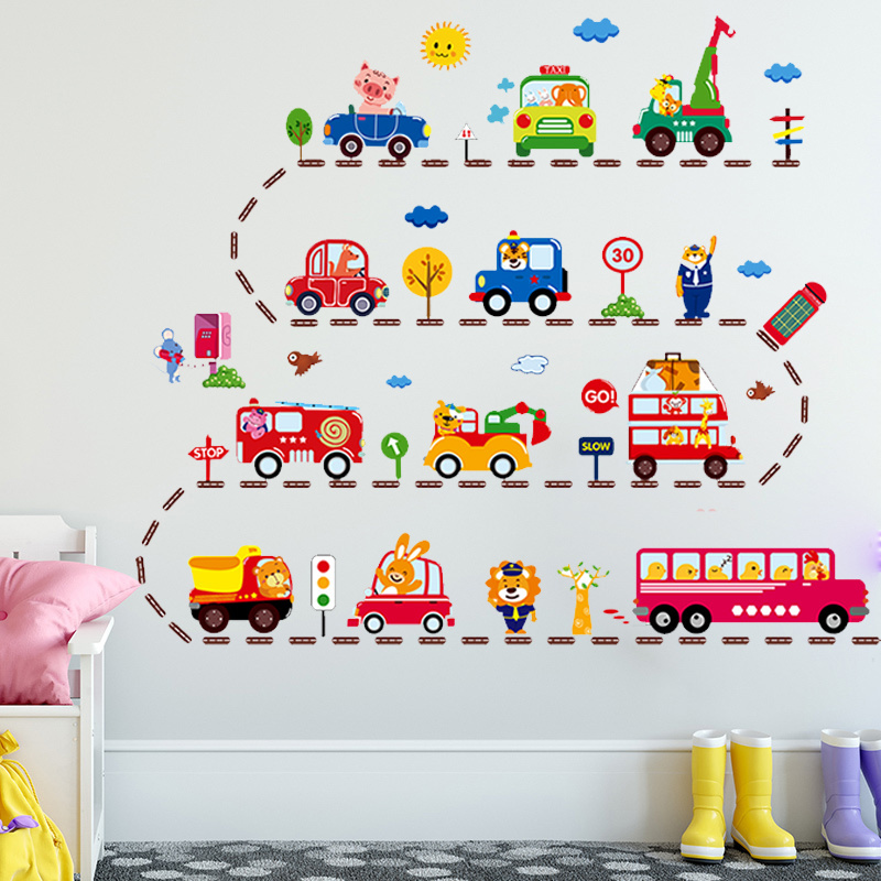 Cartoon Cars Wall Sticker Cute Animals Wallpaper Home Decoration For Kids Living Room Stickers Bedroom Decor Wall Decal