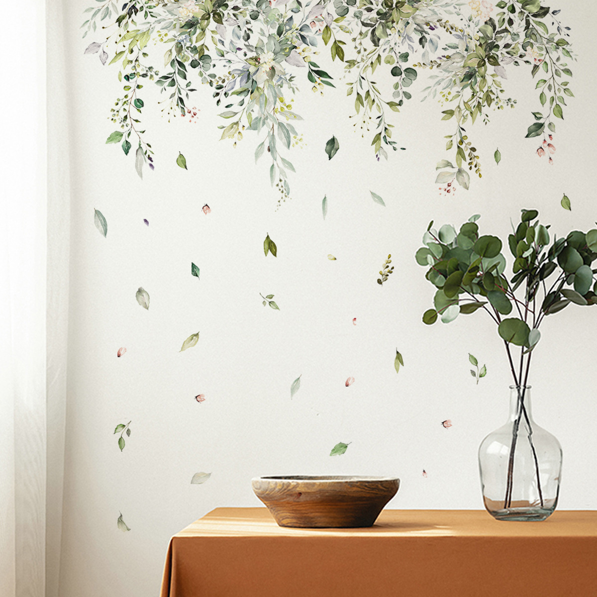 Green leafy vine Wall Sticker Falling Leaves Decals Living Room Decorative Wallpaper