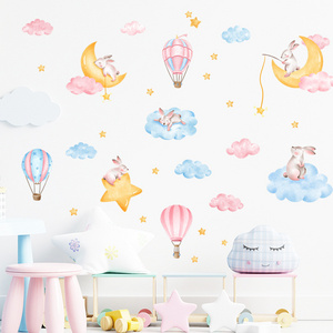 Cartoon Rabbit Family Wall Sticker Cartoon Rabbit Star Moon Decals Living Room Decorative Wallpaper