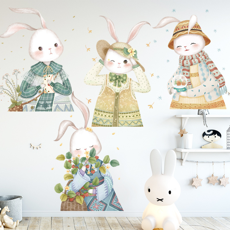 Cartoon Rabbit Wallpaper Cute Home Decoration Bunny Wall Sticker For Kid's Living Room Bedroom TV Background Wall Mural