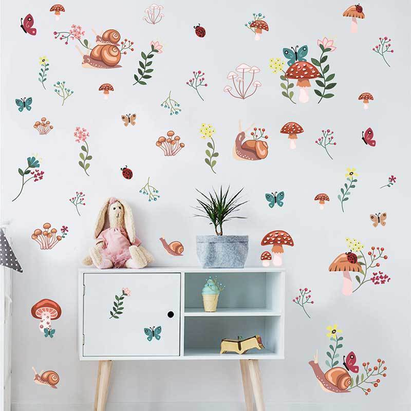 Jungle paradise wall stickers cartoon mushroom snail children's bedroom baby room decoration  wallpaper self-adhesive stickers