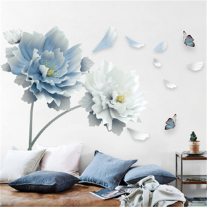 Light Blue And White Flowers Stickers For Room Wall Cute Butterfly Wallpaper For Living Room Creative TV Background Wall Mural