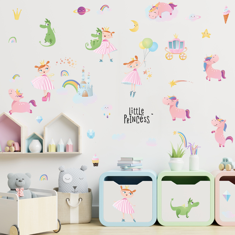 Little Ballet Princess Wallpaper Pink Unicorn With Wreath Stickers Dreamlike Bedroom Home Decoration Girl's Room Wall Decal