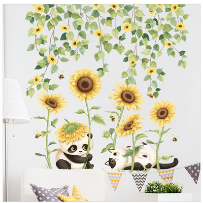 Yellow Sunflower Wall Stickers Green Leaves Wallpaper Hello Sunshine Wall Decal Home Decoration For Living Room Bedroom Sticker