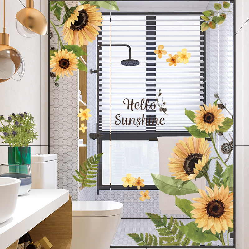 Yellow Sunflower Wall Stickers Green Leaves Wallpaper Hello Sunshine Wall Decal Home Decoration For Living Room Bedroom Sticker