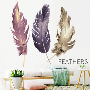 3 Colors Feathers Wallpaper Purple Pink Feather Wall Sticker Home Decoration For Living Room Bedroom Self Adhesive Wall Decal