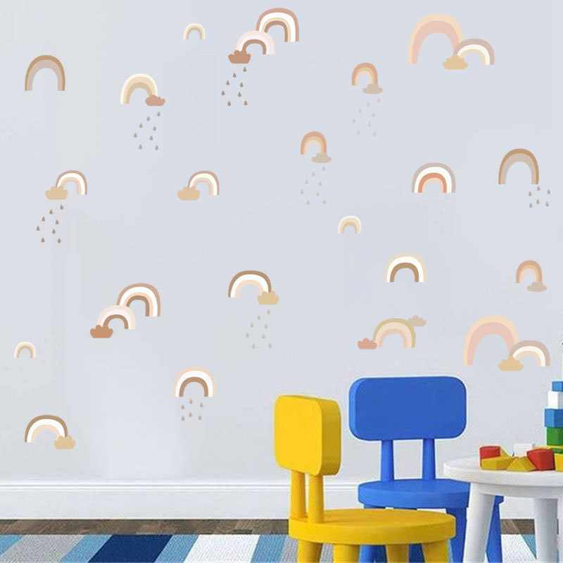 Light Pink Rainbow Wall Mural Rain Wallpaper Home Decoration For Children Living Room Bedroom Wall Decal Bedroom Stickers