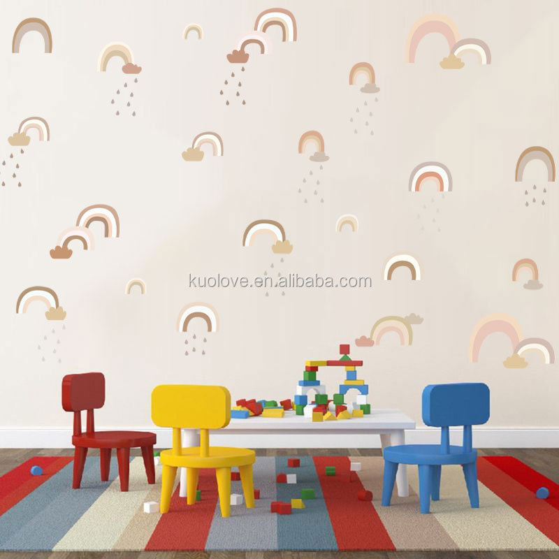 Light Pink Rainbow Wall Mural Rain Wallpaper Home Decoration For Children Living Room Bedroom Wall Decal Bedroom Stickers