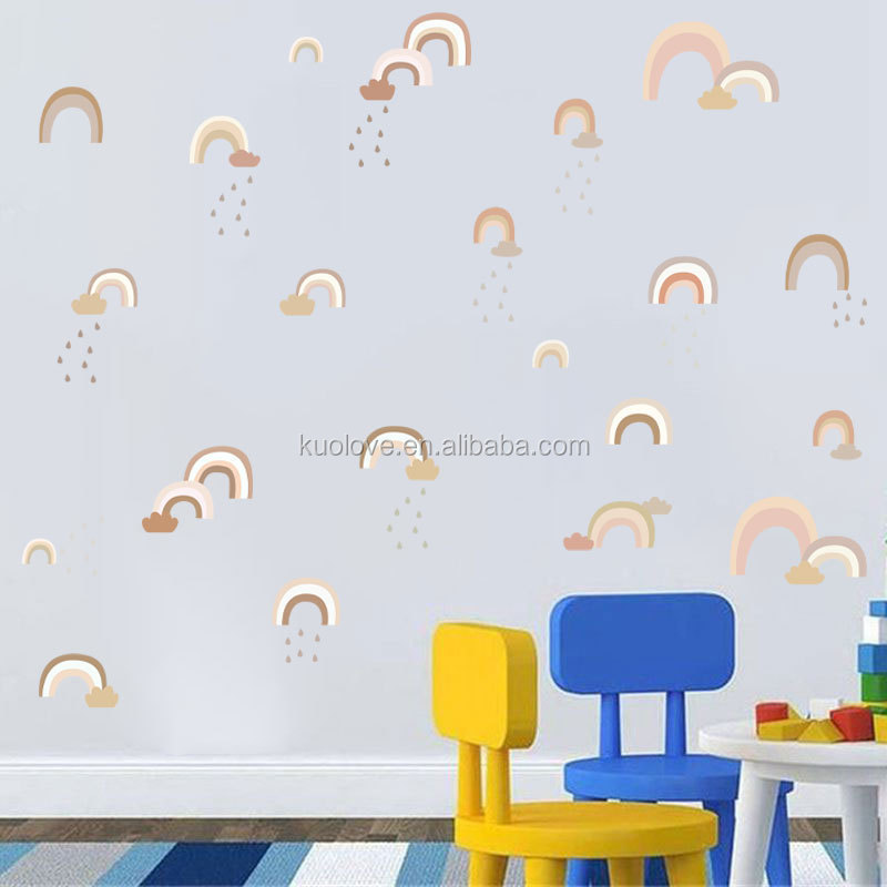 Light Pink Rainbow Wall Mural Rain Wallpaper Home Decoration For Children Living Room Bedroom Wall Decal Bedroom Stickers