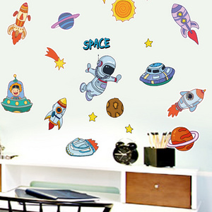 Cartoon Space Ship Astronaut Rocket Wallpaper Kid's Home Decoration Wall Mural For Boy Living Room Stickers Bedroom Wall Decal