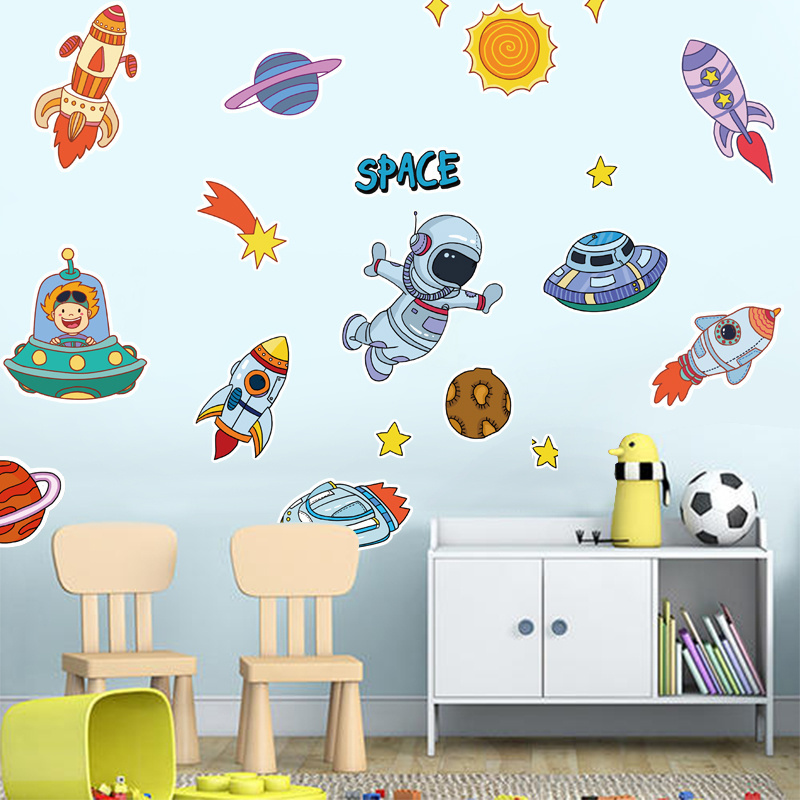 Cartoon Space Ship Astronaut Rocket Wallpaper Kid's Home Decoration Wall Mural For Boy Living Room Stickers Bedroom Wall Decal