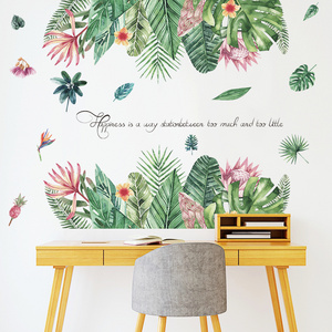 Tropical Plant Wall Mural Pink Purple Flowers Green Leaves Wallpaper For Living Room Bedroom Stickers Home Decoration Wall Decal