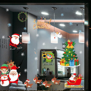 News Merry Christmas Home Decor Wallpaper Xmas Tree Santa Snowflake Wall Stickers For Shopping Mall Glass Door Window Sticker