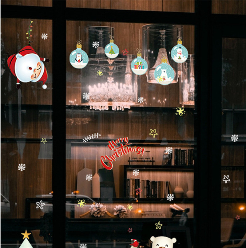 Merry Christmas Home Decor Stickers Snowflake Snowman Elk Santa Wall Mural For Shopping Mall Glass Door Wallpaper Window Sticker