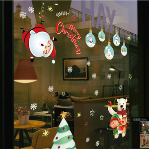 Merry Christmas Home Decor Stickers Snowflake Snowman Elk Santa Wall Mural For Shopping Mall Glass Door Wallpaper Window Sticker