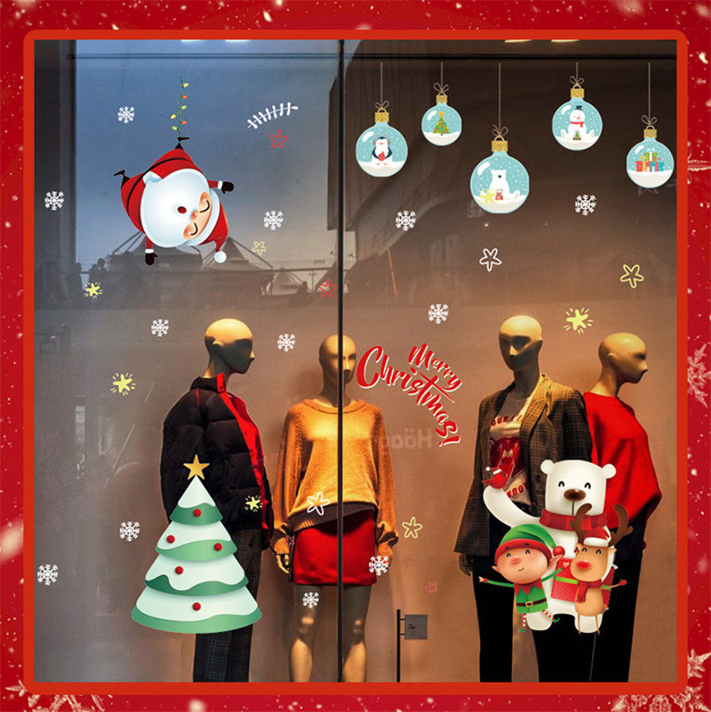 Merry Christmas Home Decor Stickers Snowflake Snowman Elk Santa Wall Mural For Shopping Mall Glass Door Wallpaper Window Sticker