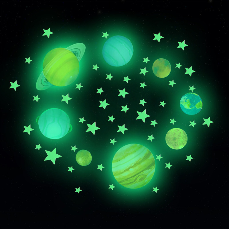 100pcs Stars Luminous Stickers For Kid's Room Wall Planetary Solar System Glowing Wall Mural Children's Bedroom Decor Wallpaper