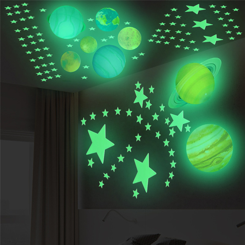 100pcs Stars Luminous Stickers For Kid's Room Wall Planetary Solar System Glowing Wall Mural Children's Bedroom Decor Wallpaper