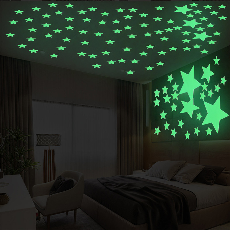 100pcs Stars Luminous Stickers For Kid's Room Wall Planetary Solar System Glowing Wall Mural Children's Bedroom Decor Wallpaper