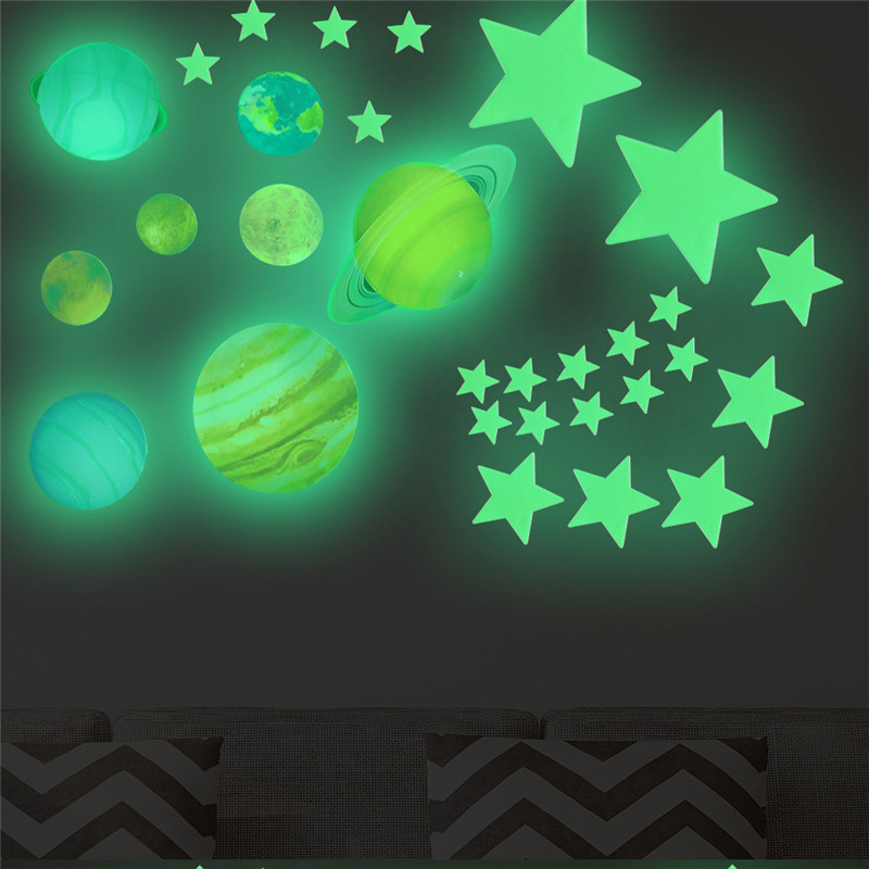 100pcs Stars Luminous Stickers For Kid's Room Wall Planetary Solar System Glowing Wall Mural Children's Bedroom Decor Wallpaper