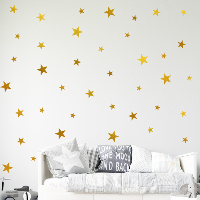 Big and Small Stars Wall Sticker Modern Style Home Decor Gold Star Wallpaper For Kid's Room Bedroom Self-adhesive Wall Decal