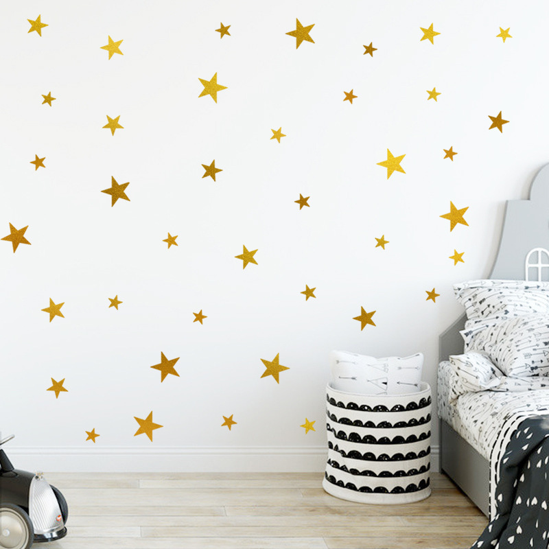 Big and Small Stars Wall Sticker Modern Style Home Decor Gold Star Wallpaper For Kid's Room Bedroom Self-adhesive Wall Decal