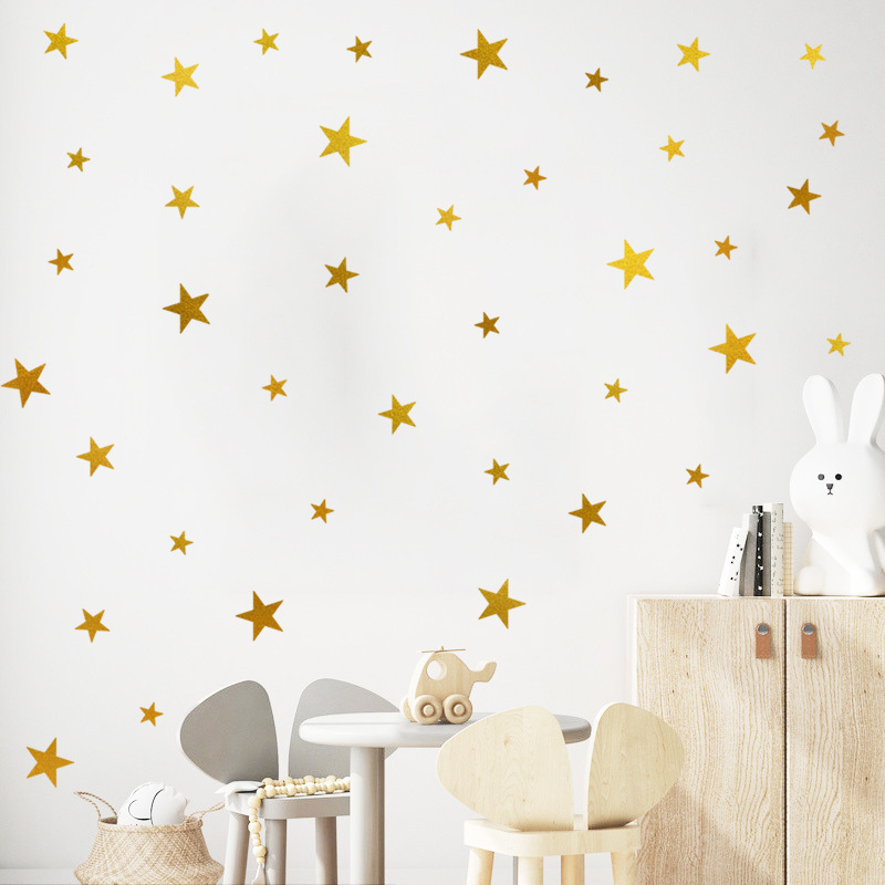 Big and Small Stars Wall Sticker Modern Style Home Decor Gold Star Wallpaper For Kid's Room Bedroom Self-adhesive Wall Decal