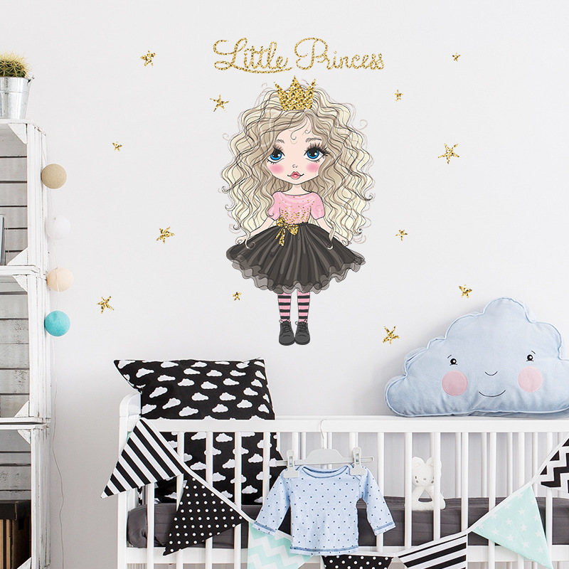 Hot Sale Little Princess Stars Wallpaper Cute Girl's Bedroom Decorative Stickers Removable Kid's Room Home Decoration