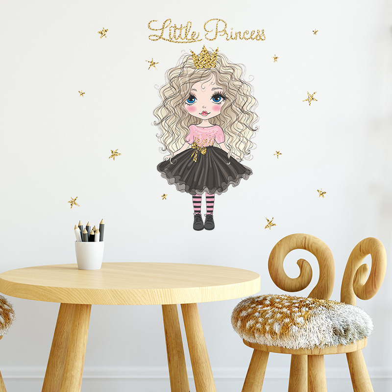 Hot Sale Little Princess Stars Wallpaper Cute Girl's Bedroom Decorative Stickers Removable Kid's Room Home Decoration