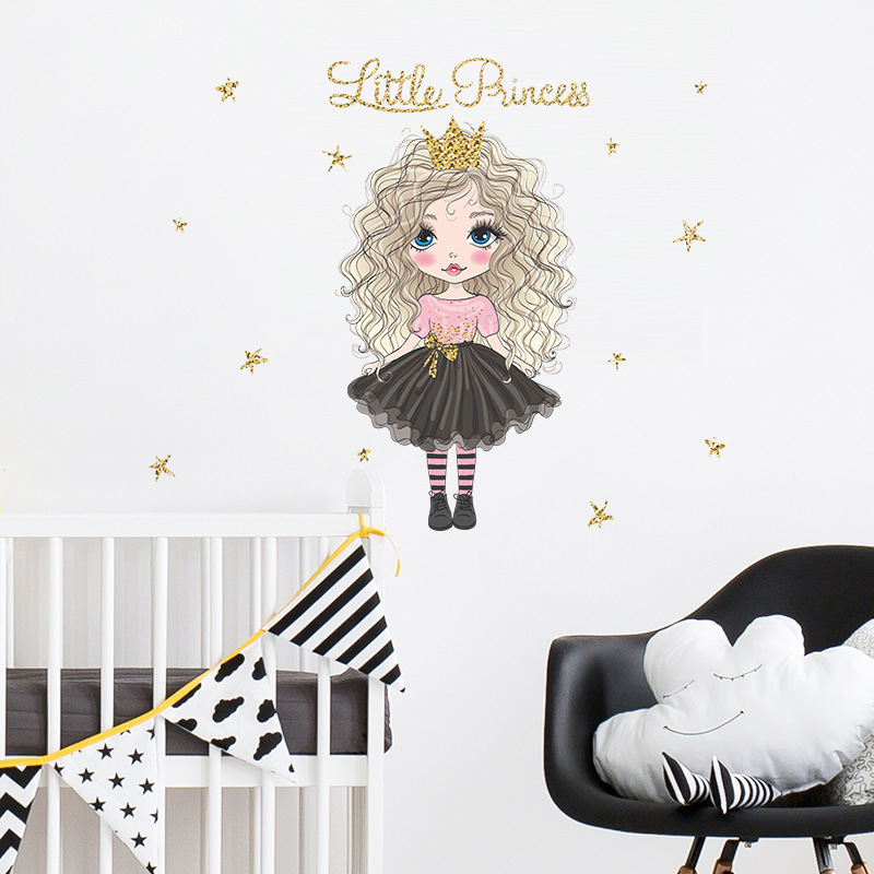 Hot Sale Little Princess Stars Wallpaper Cute Girl's Bedroom Decorative Stickers Removable Kid's Room Home Decoration