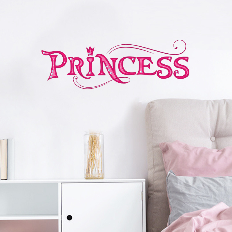 Pink Princess English Letters Wallpaper Creative Kid's Bedroom Stickers Removable Girl's Living Room Wall Decals