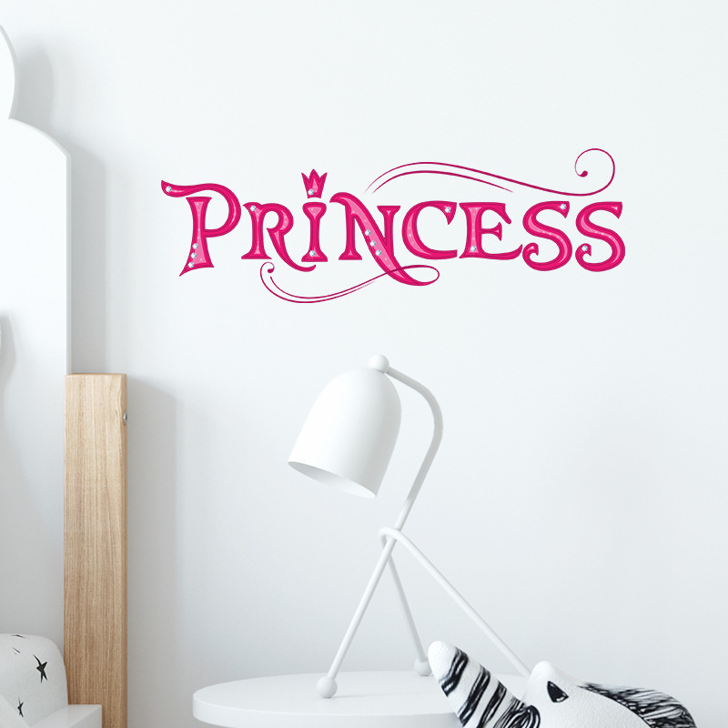 Pink Princess English Letters Wallpaper Creative Kid's Bedroom Stickers Removable Girl's Living Room Wall Decals