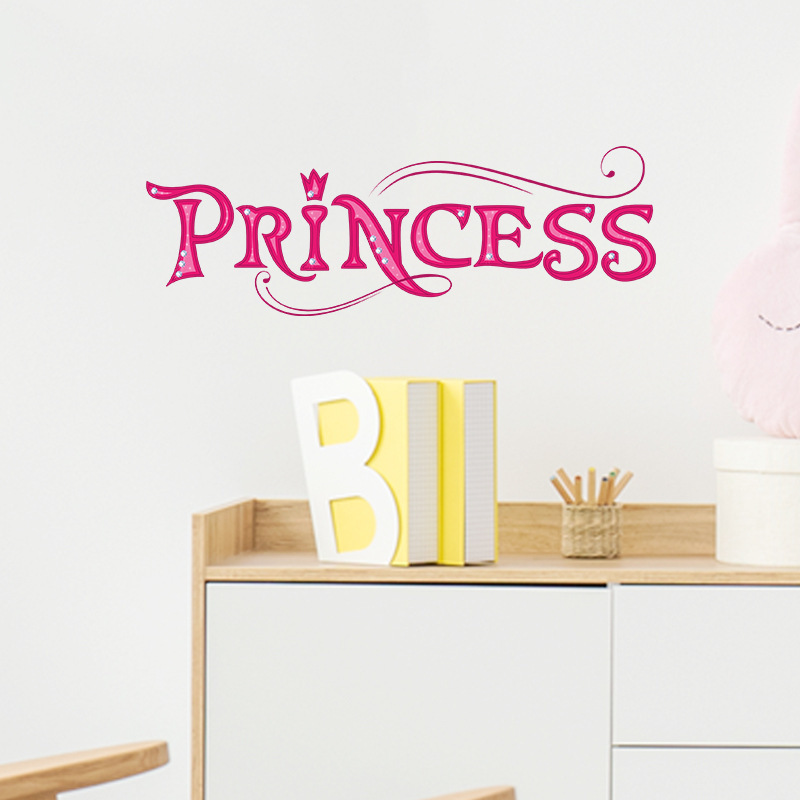 Pink Princess English Letters Wallpaper Creative Kid's Bedroom Stickers Removable Girl's Living Room Wall Decals