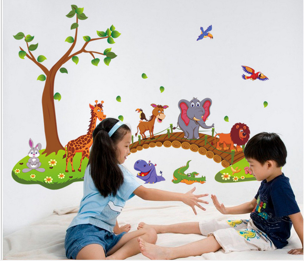 Animal Park Stickers Kid's Bedroom Decorative Cartoon Wallpaper Self Adhesive Children's Living Room Wall Murals