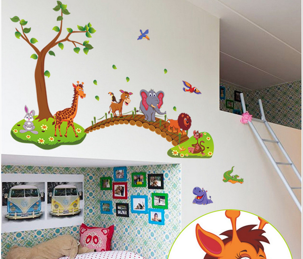 Animal Park Stickers Kid's Bedroom Decorative Cartoon Wallpaper Self Adhesive Children's Living Room Wall Murals