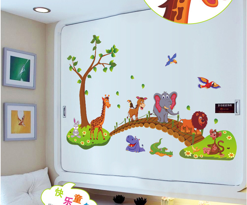 Animal Park Stickers Kid's Bedroom Decorative Cartoon Wallpaper Self Adhesive Children's Living Room Wall Murals