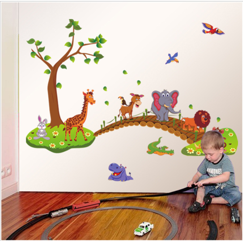 Animal Park Stickers Kid's Bedroom Decorative Cartoon Wallpaper Self Adhesive Children's Living Room Wall Murals